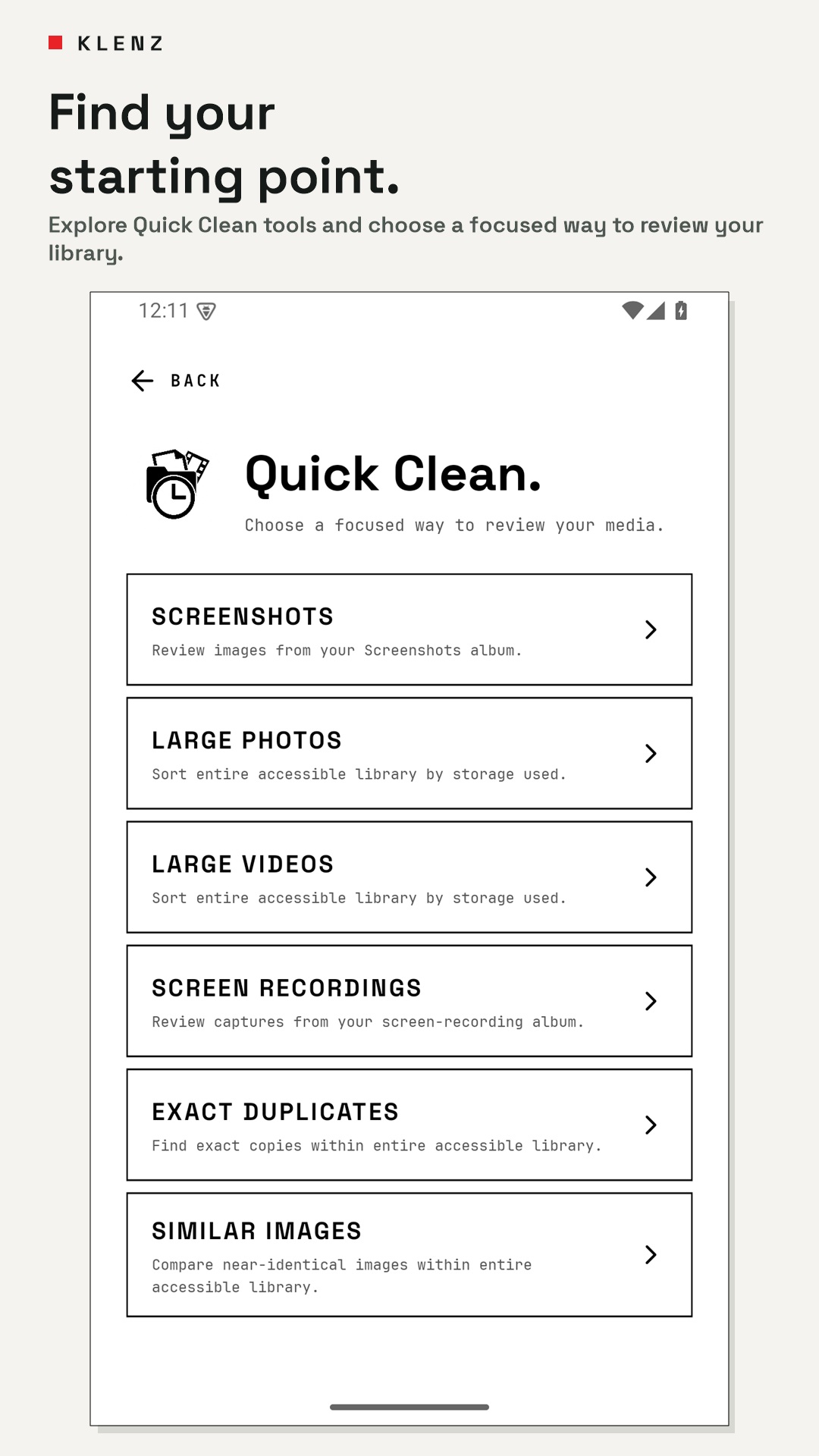 Quick Clean screen in Klenz. A focused way to review your media.